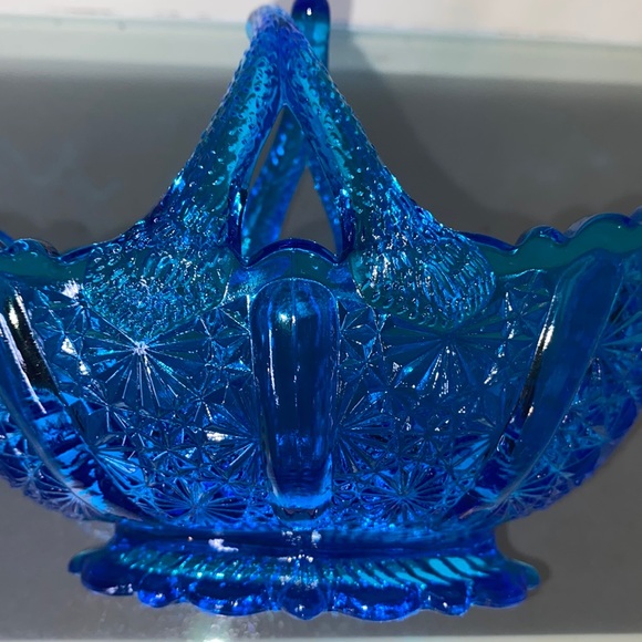Daisy & Button Colonial Blue by Fenton, Glass Basket, Split Handle - Picture 13 of 16